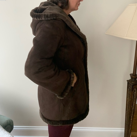 Jones New York Brown Faux Suede Hooded Coat - Picture 4 of 5